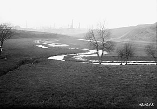 Ursprünglicher Lauf der Emscher vor dem Einlauf Phoenix, Dortmund-Schüren 1913 