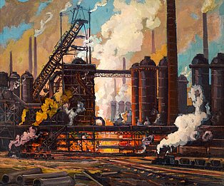 Hochofenabstich, Gemälde von Fritz Gärtner, 1924, Sammlung Ludwig Schönefeld / Ruhr Museum